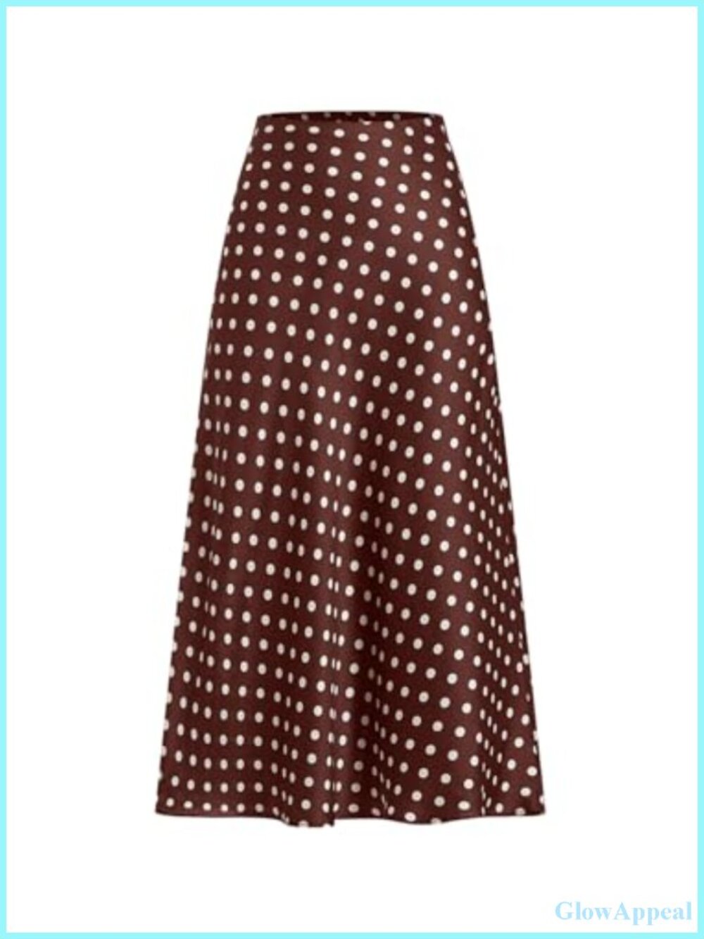 Satin Polka Dots High Waisted Ruffle Midi A-Line Skirt